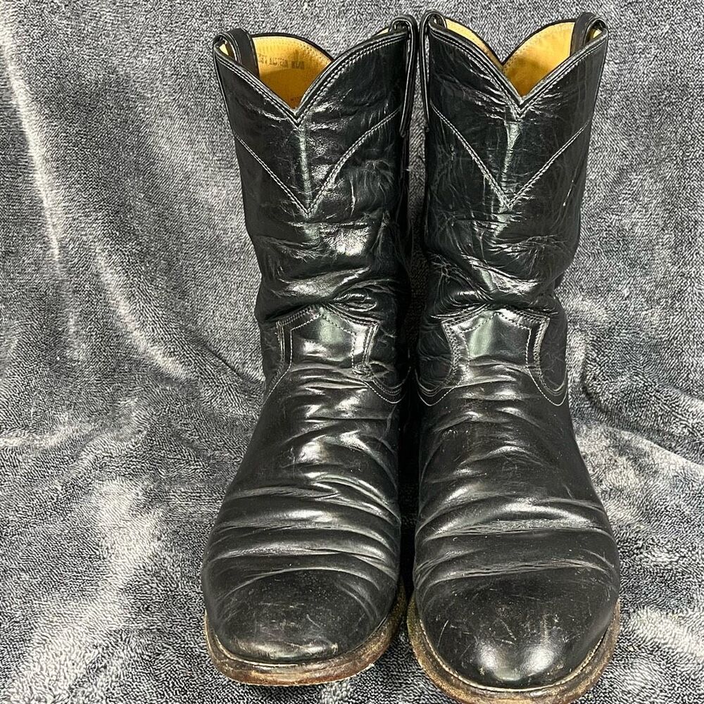 Justin Mens Roper Cowboy Boots  Size 8.5 Black Leather - Picture 2 of 7